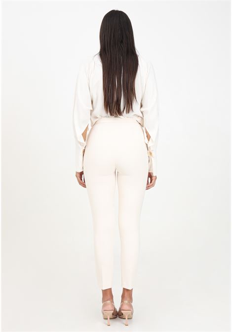 Elegant cream trousers for women with logo rivet ELISABETTA FRANCHI | PA02446E2193
